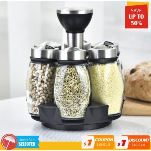 Stainless Steel Rotary Seasoning Jar Set Box Kitchen Salt And Pepper Shakers Household Bottle Sauce Spice Container Rack Spices