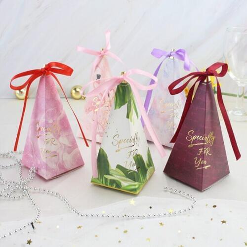 New 10pcs 6*6*14cm creative candy box european-style cone sugar box wedding forest is personalized candy bag wedding supplies