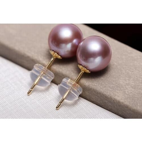 Charming pair of 10-11mm south sea round lavender pearl earring 18k