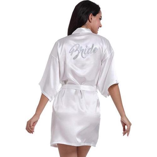 PDTY 01 Silver Writing Bridal Wedding Robes Bride Bridesmaid Maid of Honor Women Party Robe Custom Name and Date Get Ready Robes