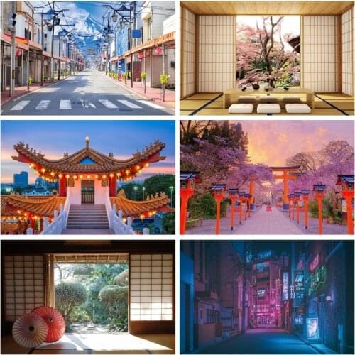 Yeele Backdrop Japanese Buildings Street Night Landscape Decor Photography Backgrounds Customized Photographic for Photo Studio