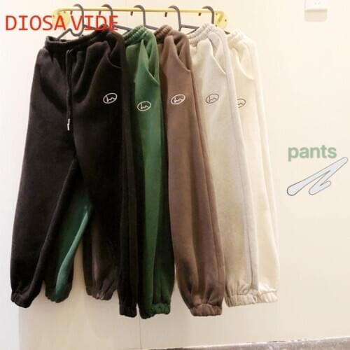 Plus velvet thick casual pants womens autumn milk pants loose straight leg student beam foot sports pants cotton pants