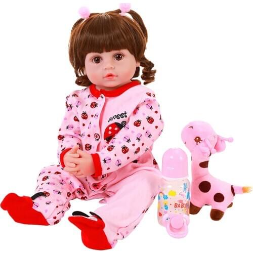 22" Realistic Reborn Baby Doll 56CM Babies DOLL With Giraffe Toy Princess Bonecas Adorable Lifelike Doll With Crooked Mouth Toys