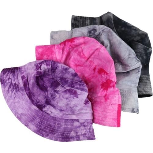 Autumn Winter Tie Dye Bucket Hat Fishing Caps Womens Flat Fishermen Caps