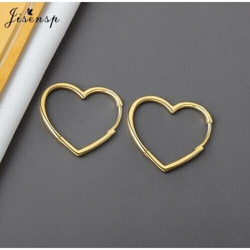 Jisensp Romantic Korean Fashion Earrings Simple Creative Hollow Heart Hoop Earrings Statement Jewelry for Women Valentine Gift