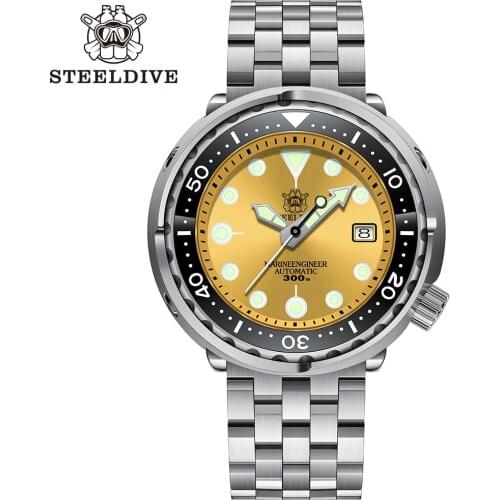 SD1975 2021 NEW Dial STEELDIVE Classic Watch Luminous Ceramic Bezel 300m Waterproof 316L Case JAPAN NH35 Tuna Mens Diving Watch