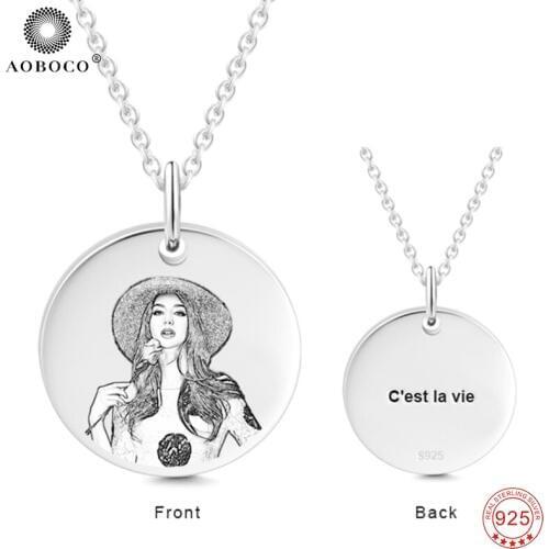 Custom Name & Photo Necklace, 100% Fine 925 Sterling Silver Pendants Necklaces Personalized Engraved Jewelry For Women X0001