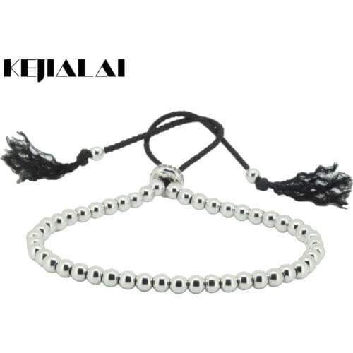 Fashion Korean Style Rope Bracelet Women Girl Jewelry 4mm Silver Plated Beads Black Rope Adjustable Size Couple Bracelet