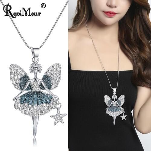 Green Angel Statement Necklaces for Women Romantic Big Love Jewelry Colgantes Mujer Moda Star Ketting Long Choker Femme