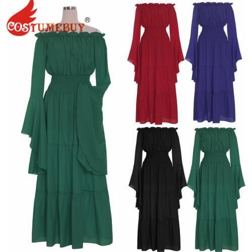 Costumebuy Women Gothic Renaissance Victorian Dress Medieval Retro Peasant Wench off shoulder Dresses Halloween Party Gown