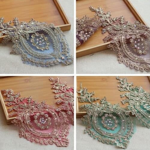 Gold Hot Drilling Alencon Lace Trim High Quality Wedding Lace Fabric Handmade DIY Clothes Accessories 2pieces/1lot
