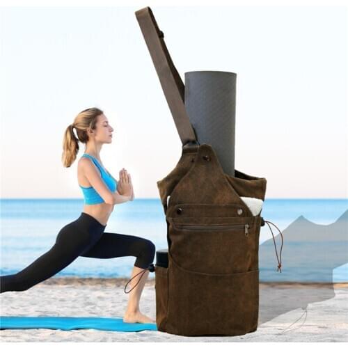 1Pc Portable Multifunctional Canvas Yoga Mat Bag Single Shoulder Storage Case with Zipper Pocket