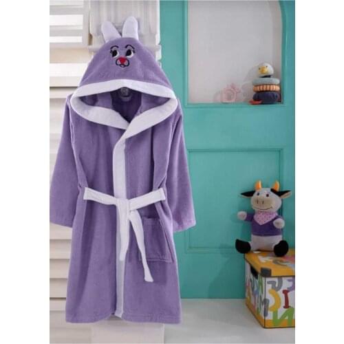 100 cotton Purple Hooded Kids Robe Four Seasons Can Be Used To Clean Easy Dry Quickly