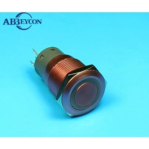 1940F 19mm Flat round head momentary 12vdc ring illuminated pink switch