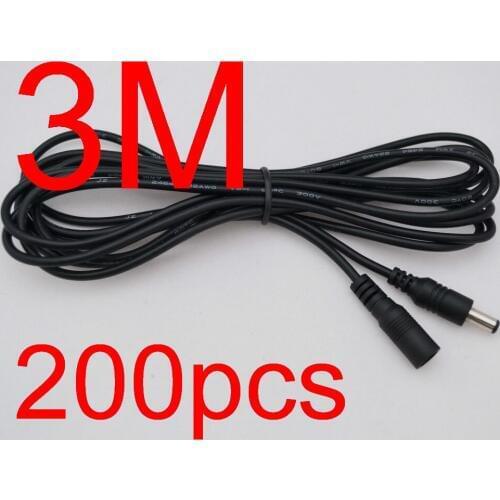 200pcs Power supply DC 5.5 x 2.1mm Female to Male Plug Cable adapter extension cord 3M 10FT for CCTV LED Monitor +Free shipping