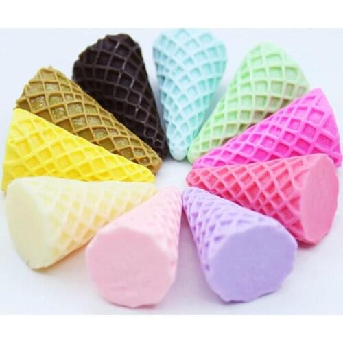 6pcs 20*37mm Ice Cream Cone Base Multicolor Resin Flatback Cabochon Art Supply Decoration Charm Craft Food Photography Props