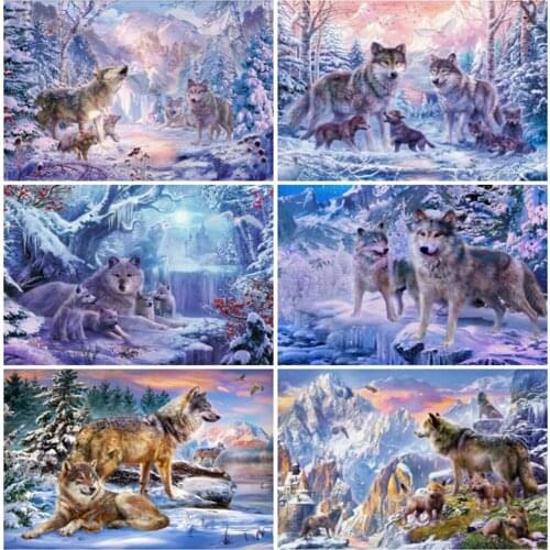 EverShine Diamond Embroidery Animal Picture Of Rhinestones 5D Diamond Painting Wolf Rhinestones Cross Stitch Winter Home Decor
