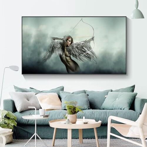 Angel Wings Body Sensual Wall Art Canvas Painting Sexy Girl Nude Posters Wall Pictures for Living Room Home Decor (No Frame)