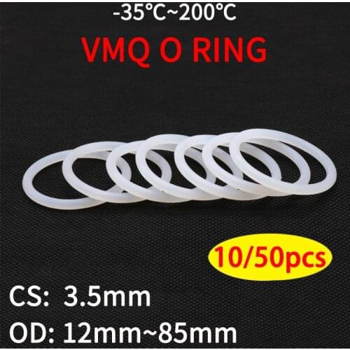 10pc VMQ White Silicone O Ring Gasket CS 3.5mm OD 12~ 85mm Food Grade silicone rings o-rings rubber ring gaskets