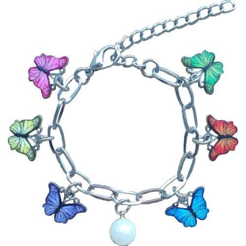 8 Styles Sweet Romantic Oil Dripping Colorful Butterfly Stainless Steel Charm Chain Bracelets Sexy Women Female Girl BF013-020