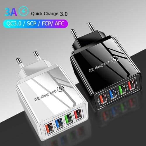 Quick Charge 4 Ports USB For iPhone Charger Wall Fast 3.0 Charging For Samsung Xiaomi Mi Huawei Mobile Phone Chargers Adapter