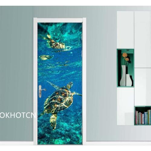 Diy Art Decal Sticker Home Door Animal Sea Turtle 3D Self Adhesive Decoration Renovation PVC Wallpaper Picture for Living Room