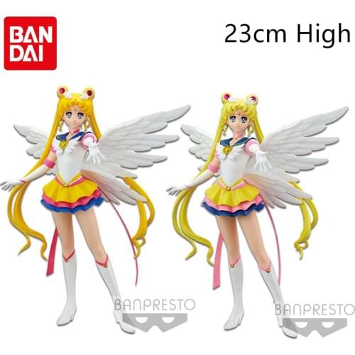 23CM Bandai Original Sailor Moon Figure Glitter Glamours Eternal Sailor Moon Figure Action PVC Anime Figura Model Kids Toy