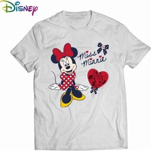 Disney Kawaii Mickey Mouse T-shirts Women Black Tops Ladies Casual O Neck T-shirt Women Korean Style Harajuku Clothing