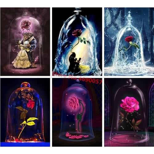 Beauty and The Beast, Flower,Rose,Diamond Embroidery,Diamond Painting Rhinestone 5D Picture Cross Stitch Pattern Home Decoration