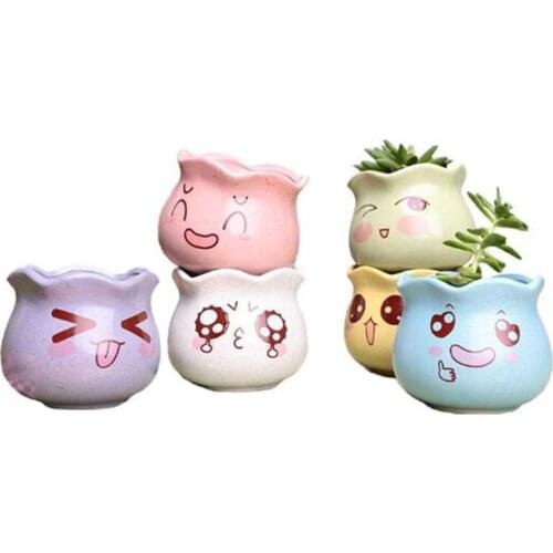 Ceramic Succulent Plant Pot Green Bonsai Planter Vase Office Plant Holder Garden Cartoon Macaron Funny Expression Flowerpot