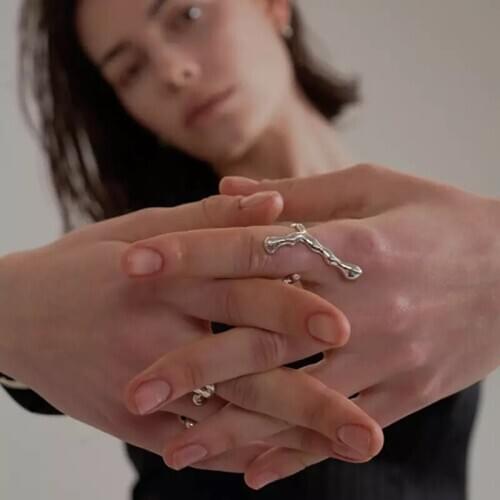 CHOWLEE Retro Irregular Ring Female Simple Retro Lava Index Finger Ring Personality Opening Adjustable Ring Jewelry