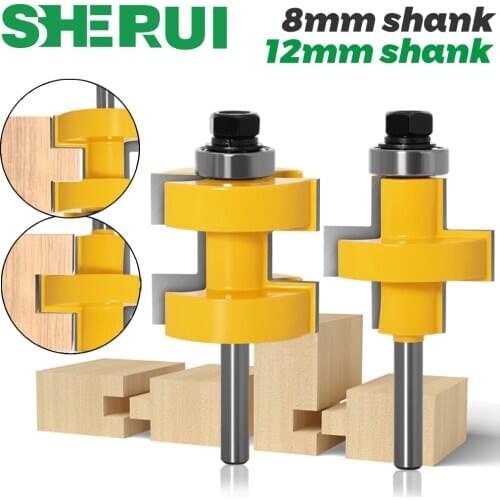 2pc 8mm 12mm Shank high quality Large Tongue & Groove Joint Assembly Router Bit Set 42mm Stock Wood Cutting Tool