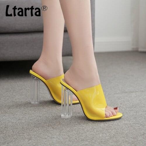 LTARTA Sandals Crystal Leopard Open Toed High Heels Women Transparent Heel Sandals Slippers Pumps Crystal Heel WBL-193-06