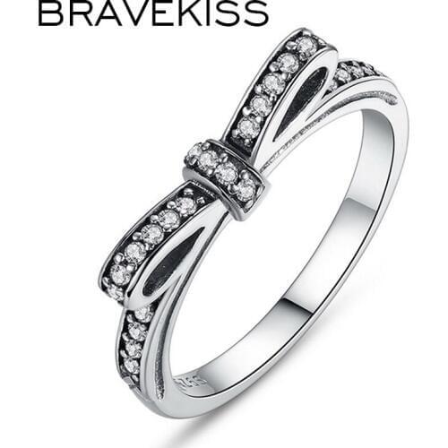 BRAVEKISS Cute Bow Rings for Women Lady Wedding Luxury Cubic Zirconia Wedding Rhinestone Ring 2020 Fashion Jewelry Gift PR0210