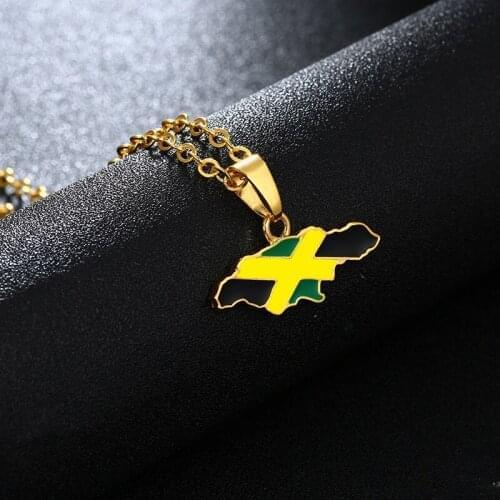 World Jamaica Map Flag Pendant Necklace Stainless Steel Cross Couple Cuban Link Chain Hip Hop Necklaces Necklaces For Women