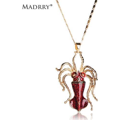 Madrry Fashion Jewelry Red Enamel Octopus Insect Pendant Necklaces For Women Gold Color Statement Pingente Valentines Day Gift