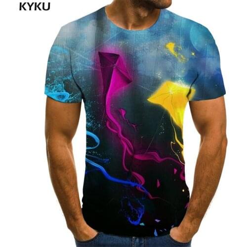 KYKU Colorful T-shirt Men Abstract Tshirts Casual Animal T-shirts 3d Space Tshirt Printed Short Sleeve Punk Rock Cool Slim