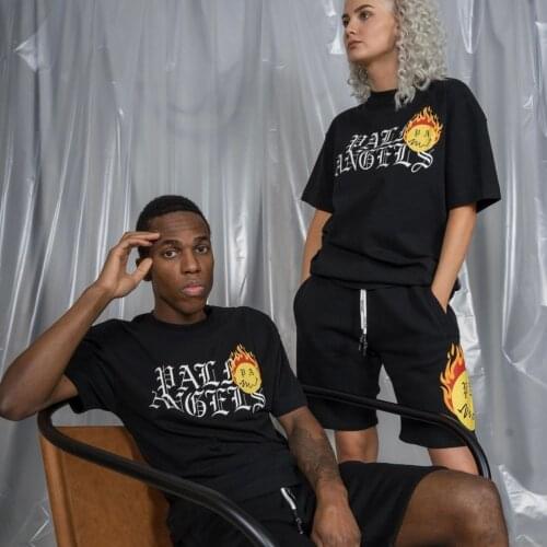 Palm Angels Flame Ball Letter Printing Mens Womens Loose T-shirt Round Neck Wild Short Sleeve Trend