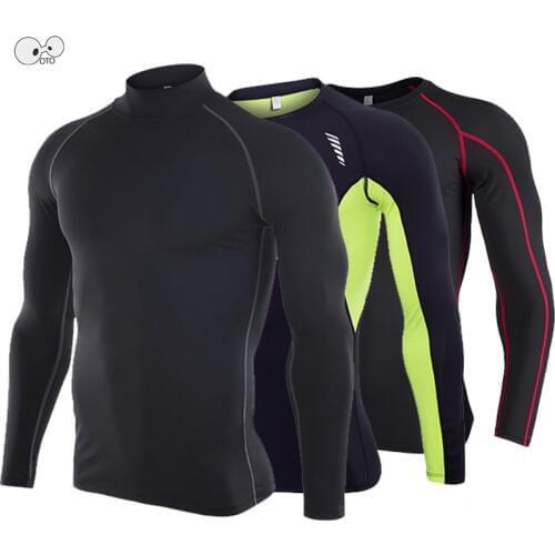 Spring Autumn Mens Thermal Fleece Running Underwear Outdoor Workout Sports Tops Gym Fitness Jogging T-Shirts Sportswear Shirts