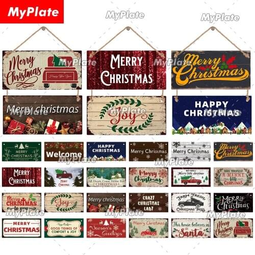 [MyPlate] Vintage Merry Christmas Decoration Gift Wood Sign Wooden Signs Plate Sign Family Wall Decor For Home Shop Wood Plaque