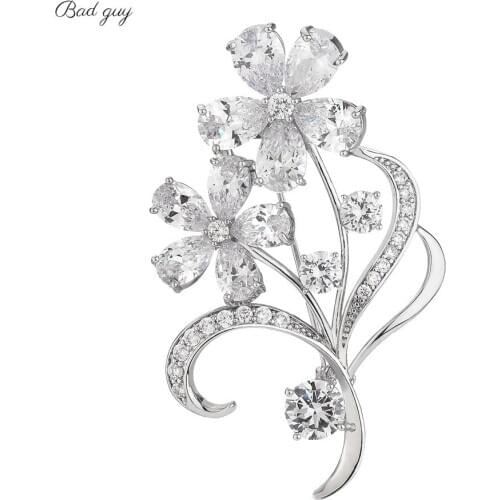 Bad Guy Sliver Flower Zircon Brooch Pin Shiny Flowers Brooch Jewelry Clothes Scarf Buckle Garment Accessories Fine Jewelry Gifts
