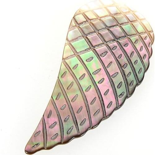 Miasol 2 Pcs 24*54mm Engraved Stripe Mother Of Pearl Sea Shell Wing Charms Pendants For Diy Jewelry Making