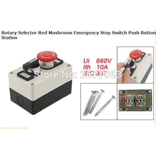 Rotary Selector Red Mushroom Emergency Stop Switch Push Button Station 2 positions