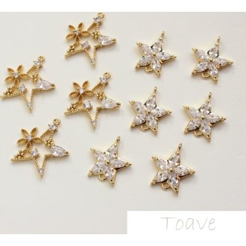 Five-pointed Star Zircon Copper Plated 18K Real Gold Color DIY Pendant Material Accessories
