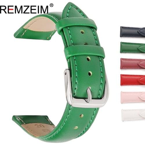 REMZEIM Genuine Leather Watch Band 14mm 16mm 18mm 20mm 22mm Green Blue Red Purple White Calfskin Leather Watch Straps