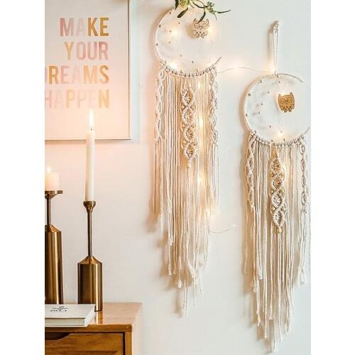 Hand-Woven Dream Catcher Owl Tapestry Room Wall Hangings Decoration Boho Aesthetic Home Decor Macrame Bohemian Hand-Made