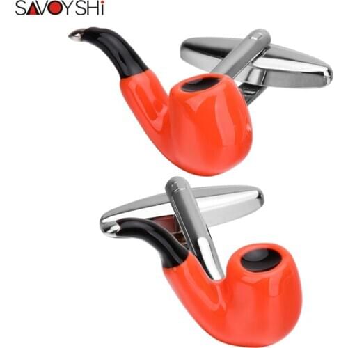 SAVOYSHI Fashion Tobacco pipe Cufflinks for Mens Shirt Cuffs High Quality Enamel Cuff buttons Special Gift Free engraving name