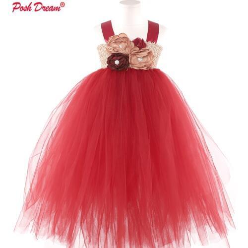 POSH DREAM Girls Tulle Dress for Wedding Party Turquoise Blue Ivory Flower Girls Tutu Dresses Summer Children Clothes