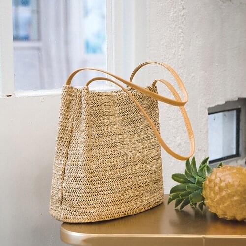 Casual Handmade Straw Women Shoulder Bags Girls Holiday Travel Beach Handbag and Purses Summer Woven Ladies Handbags Totes