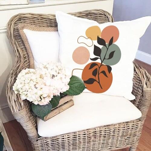 Geometry Aesthetic Print Cushion Covers Cases White Square Pillow Case Leaf Aesthetic Pillow Cover Home Garden Sofa Decorative